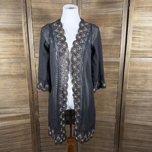 Antthony Studio Womens XS Black Sheer Embroidered Sequin Duster Cardigan 12819